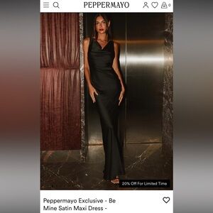 Peppermayo Elegant Black Satin Maxi Dress